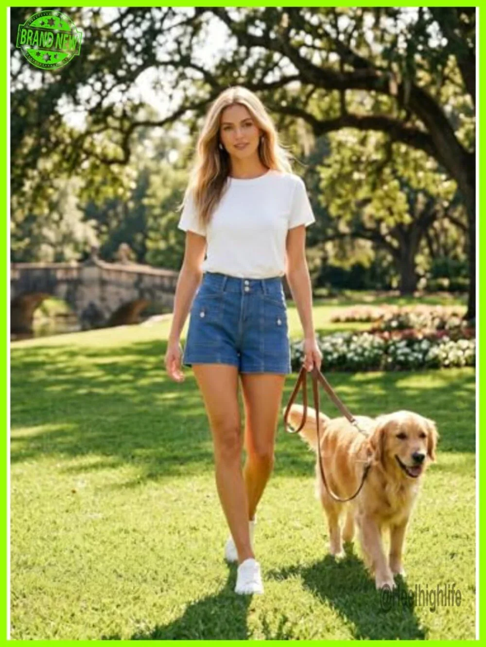 High Waisted Stretchy Denim Shorts Double Button Fly Vintage Wash A-Line